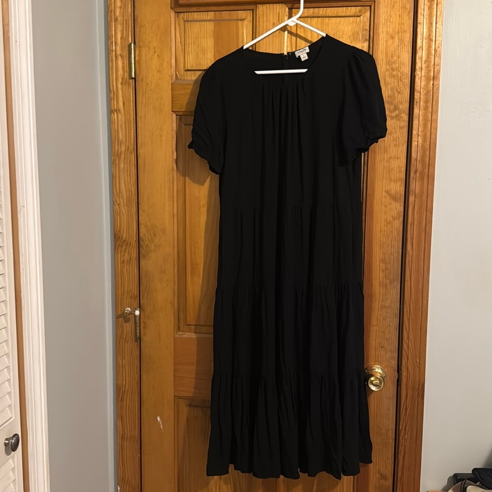 J. Crew short sleeved black maxi dress with pockets size large